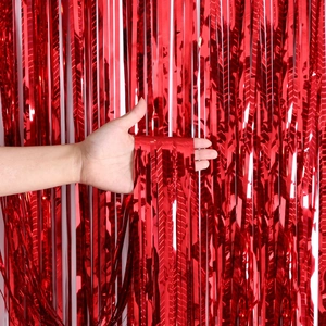 2M red metallic foil fringe curtain for birthday party and festive backdrop decoration
