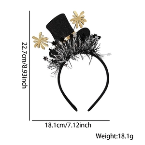 Détails du serre-tête de fête du Nouvel An avec dimensions 22,7 cm de hauteur et 18,1 cm