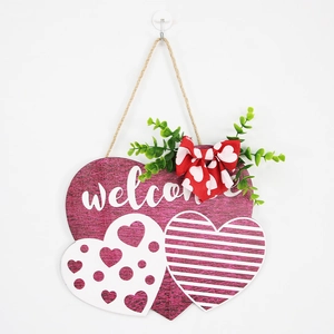 Valentine's Heart Welcome Door Hanging with Pink Layers and Fabric Bow Ornament