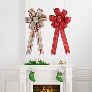 Christmas tree bows set with festive red snowflake and rustic burlap truck patterns