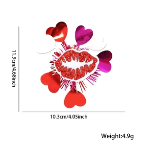 Pinza de pelo para San Valentín con labios de purpurina roja y corazones de 11,9x10,3 cm