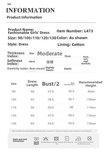 Guide des tailles détaillé et fiche tissu en coton pour robe tutu fille