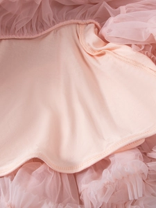 Detailed close-up of pink tutu skirt soft mesh layers and smooth cotton lining fabric