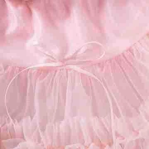 Detail of pink tutu skirt with silky satin waistband and a delicate ribbon bow
