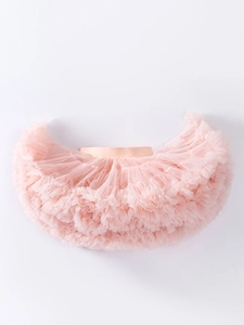 Pink fluffy tutu skirt for girls with layered mesh fabric and elastic satin waistband