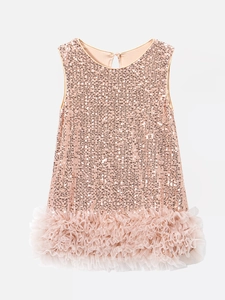 Girls Princess Sequin Mesh Tutu Dress Sleeveless Shiny Party Gown For Toddler Kids Birthday Christmas Gift