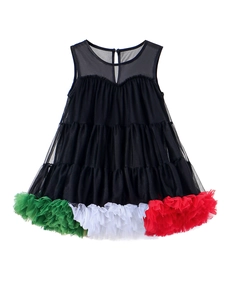 Robe Tutu sans Manches pour Filles pour la Saint Valentin Robe à Étages en Maille pour Enfants Robe de Soirée Princesse Européenne Ourlet Coloré