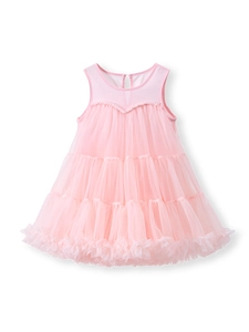 Robe tutu rose sans manches pour filles avec jupe en tulle à plusieurs niveaux et bouton