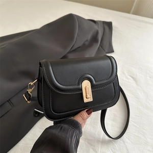 Women Vintage PU Leather Small Square Bag Flap Shoulder Bag With Golden Lock Adjustable Strap Crossbody Daily Handbag