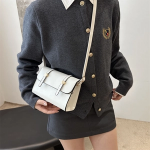 Petit sac à bandoulière blanc minimaliste avec détails dorés et doubles sangles décoratives