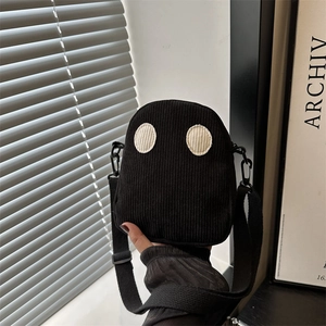 Sac Bandoulière en Cuir PU Yeux de Dessin Animé Style Japonais pour Femmes Petit Sac à Main Rond Minimaliste Quotidien
