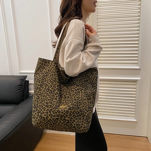 Women Large Capacity Canvas Tote Bag Leopard Print Vintage Casual Shoulder Bag Retro Designer Handbag School Shopping Bag