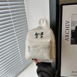 Mini Sac à Dos Mode pour Femme Style Coréen Décoration de Nœud Texture Plissée Sac d'École en Toile Petit Sac à Bandoulière