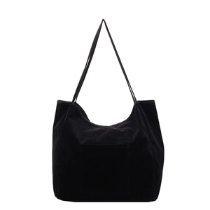 Chic black matte suede tote bag for women with large capacity and shoulder straps
