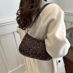 Stylish leopard print underarm hobo bag for women with retro half-moon silhouette