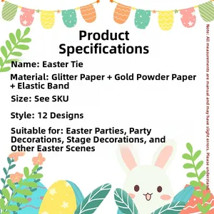 Detailed view of twelve glitter paper Easter ties featuring bunny and egg patterns