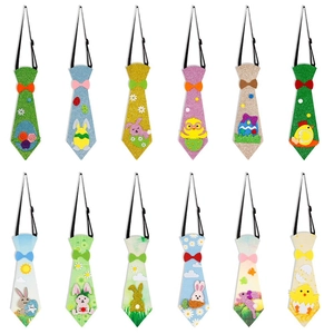 Set of 12 glittery Easter neckties for kids with bunny and egg felt patterns