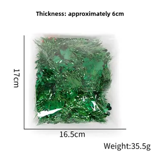 Saint Patrick's Day green clover tinsel garland dimensions showing 17cm x 16.5cm