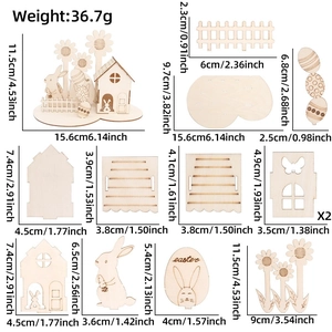 Dimensions détaillées du puzzle de Pâques en bois DIY avec lapin et œuf ajouré