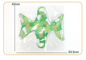 Flat lay of green Easter gift bag with white rabbit prints and 42x33.5cm dimensions