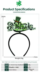 Détail du serre-tête Saint-Patrick en plastique et feutre mesurant 24x16,5 cm environ