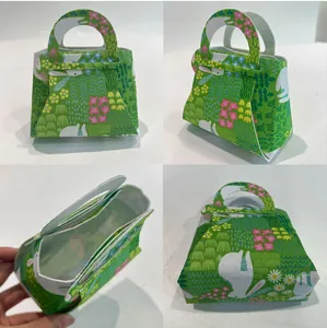 Detailed views of Easter rabbit gift bag with grass and flower patterns from four angles