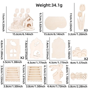 Kit puzzle 3D en bois de Pâques avec maison, lapin et tulipes pour décoration de table