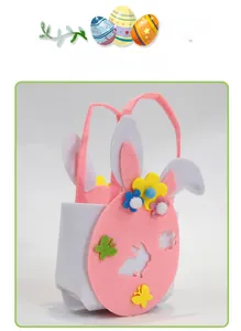 Close-up of Easter felt basket with cute bunny ears and 3D flower and butterfly appliques