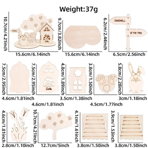 Guide des tailles détaillé et composants du puzzle de Pâques en bois avec poids