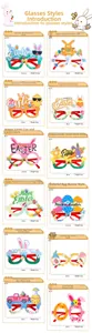 Detailed set of twelve assorted Easter party eyewear featuring bunnies and colorful eggs