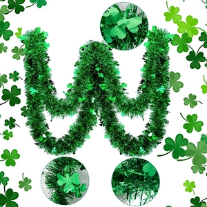 Festive St. Patrick's Day Tinsel Garland Green Lucky Shamrock Tinsel For Home Irish Party Hanging Decorations Mantel Decor