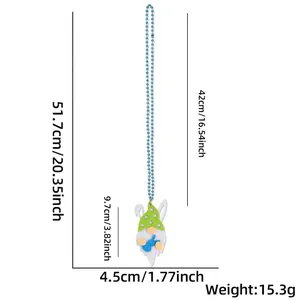Size chart for Easter gnome pendant featuring specific length and weight measurements