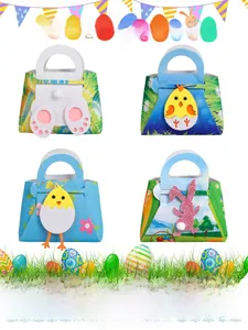 Detailed grid view of four Easter felt gift bags with bunny and chick cartoon designs