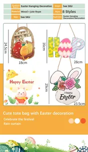 Easter wooden door sign set featuring bunny, eggs and carrots with size dimensions
