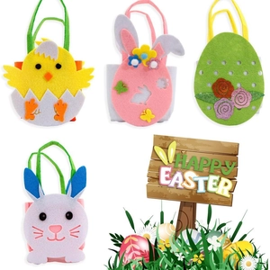 Easter Felt Handbags Cartoon Bunny Chicken Egg Pattern Candy Gift Bags For Kids Festive Party Decoration Treats Pouch