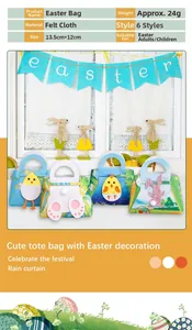 Easter felt gift bag with chick and rabbit designs, sized 13.5cm by 12cm for kids