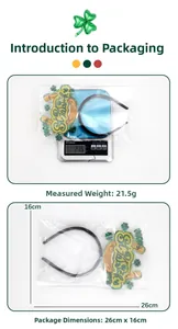 Mesure du serre-tête St. Patrick affichant un poids de 21,5g et dimensions 26x16cm