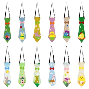 Set of 12 Easter glitter ties for kids featuring bunnies and colorful egg patterns
