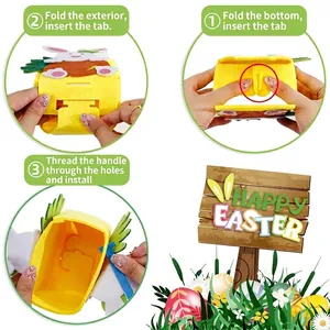 DIY Easter bunny felt gift basket assembly guide with yellow rabbit shape and eggs