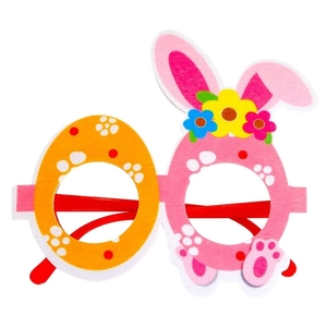 Easter felt glasses featuring yellow polka dot egg and pink bunny with sun flowers