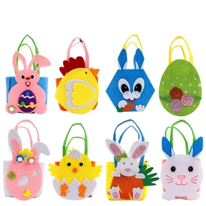 Set of 8 colorful felt Easter gift bags with bunny, chick and egg designs for kids
