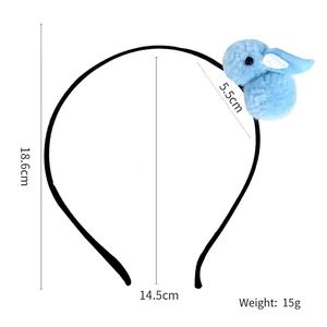Blue plush bunny headband for Easter parties, 18.6cm height with soft rabbit decor