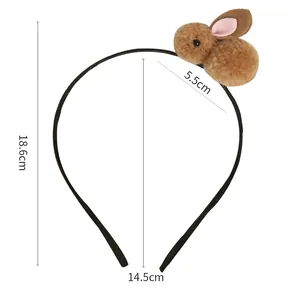 Detailed dimensions of brown plush bunny headband for Easter holiday party hair decor
