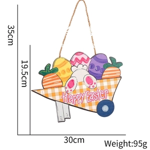Detailed dimensions of Happy Easter wooden sign with bunny and carrot graphics