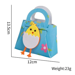 Detailed size view of Easter felt bag with chick design showing 12cm width and 13.5cm height