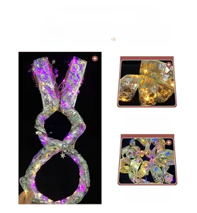 Close-up of Easter LED ribbon showing warm white and colorful light modes with star patterns
