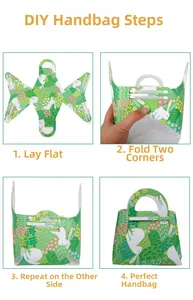 Step-by-step DIY assembly guide for Easter felt bunny gift bag with cartoon floral print