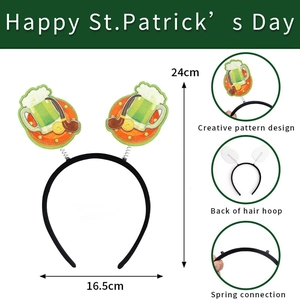 Serre-tête Saint-Patrick avec breloques chope de bière et pipe sur ressorts souples