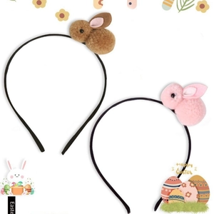 Cute Easter Plush Rabbit Headband For Kids Cartoon 3D Pom Pom Bunny Hair Hoop Party Favor Decorative Hair Accessories