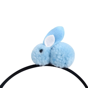 Cute blue plush bunny headband with fluffy pompoms for kids Easter hair accessories